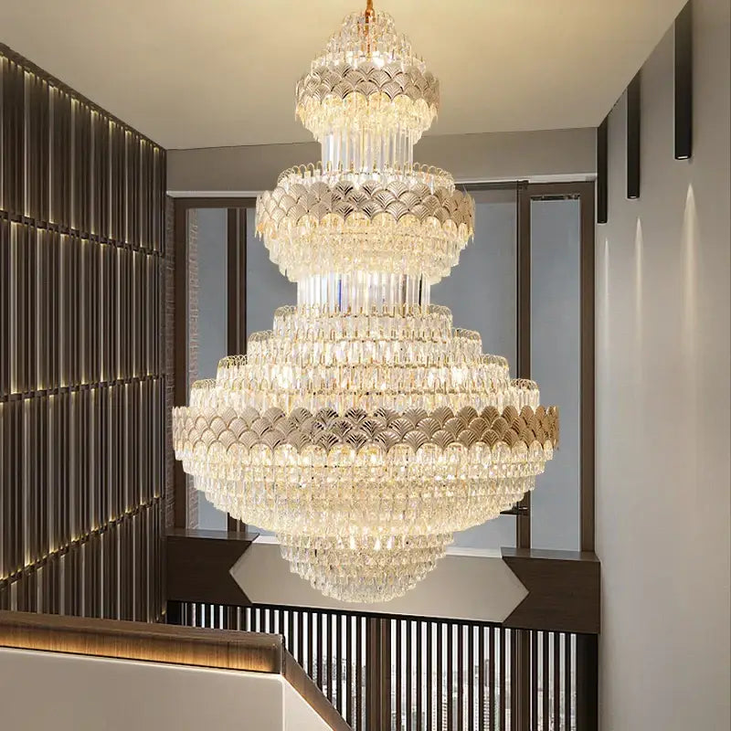 Gold Duplex Crystal Staircase Chandelier