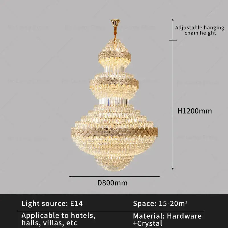 Gold Duplex Crystal Staircase Chandelier