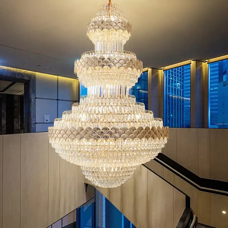 Gold Duplex Crystal Staircase Chandelier