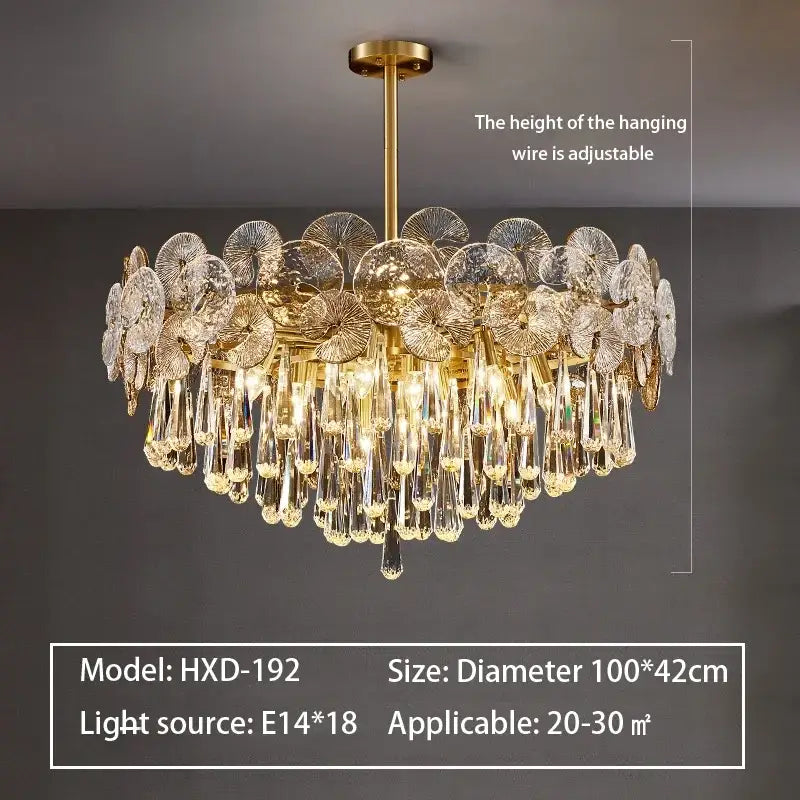 Gold Crystal Chandelier Light Petal Design
