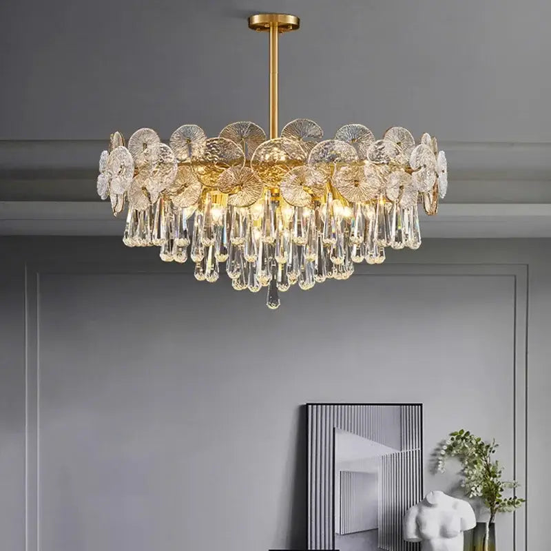Gold Crystal Chandelier Light Petal Design