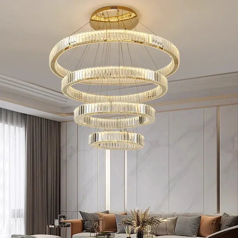 Gold Crystal Ring Chandelier 5-Ring 120cm