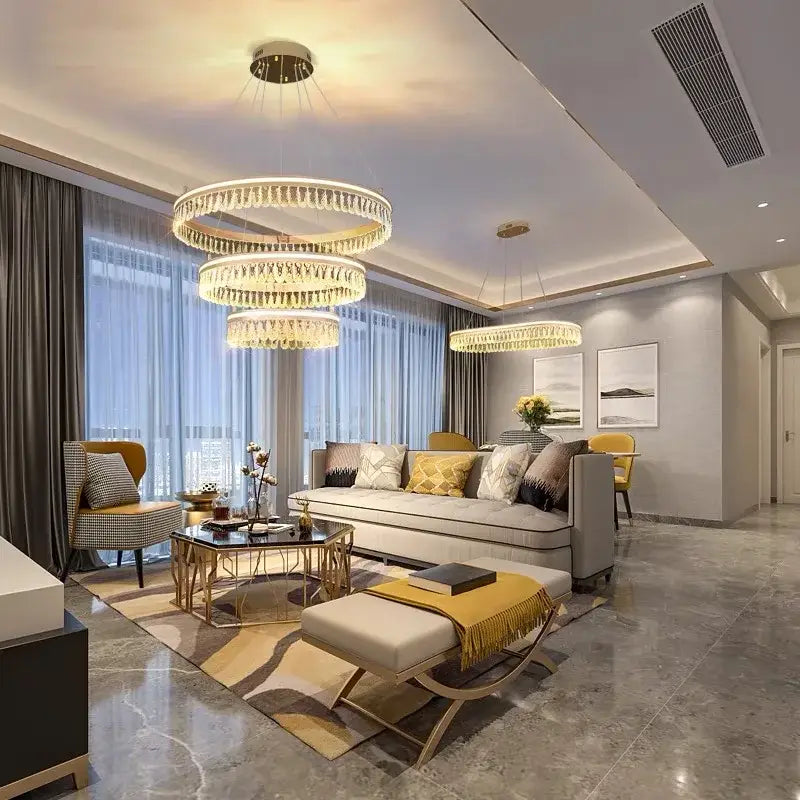 Gold Crystal Tier Chandelier Trichromatic Light