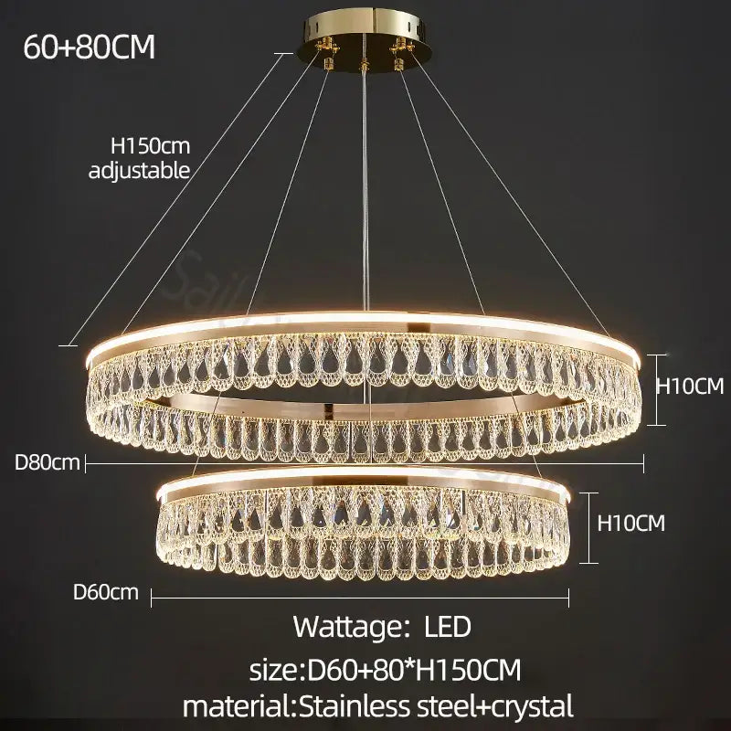 Gold Crystal Tier Chandelier Trichromatic Light