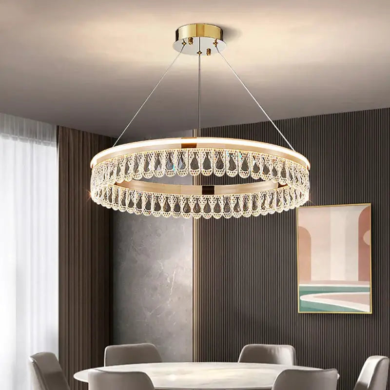 Gold Crystal Tier Chandelier Trichromatic Light