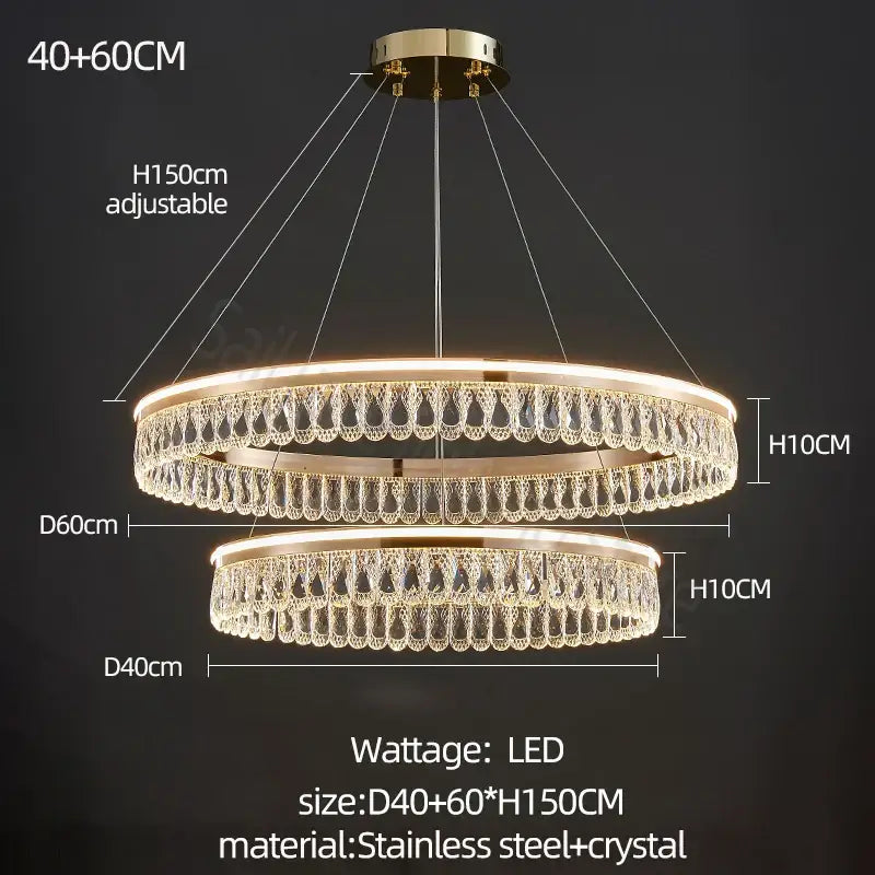 Gold Crystal Tier Chandelier Trichromatic Light