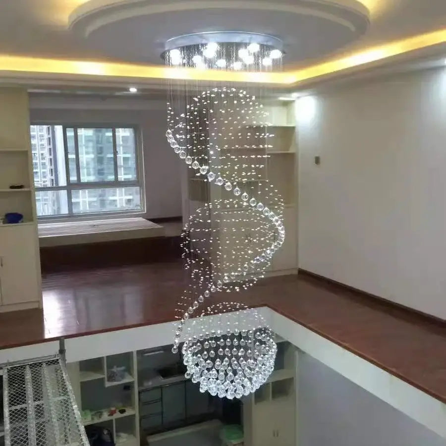 Gold Crystal Living Chandelier Spiral 15-Light