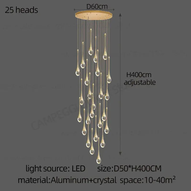Glass Droplet Staircase Chandelier