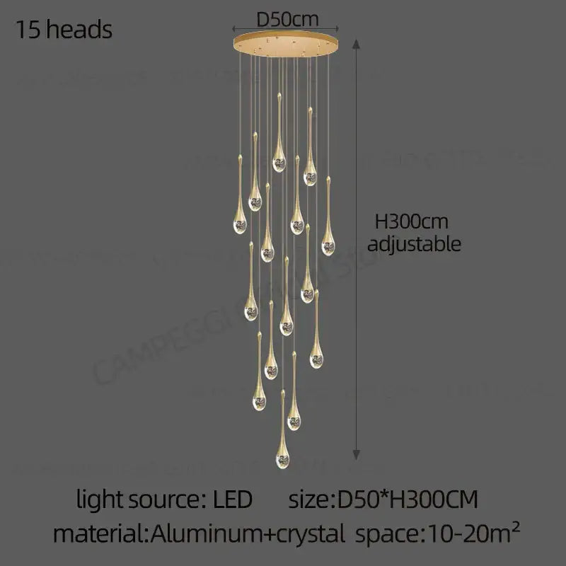 Glass Droplet Staircase Chandelier