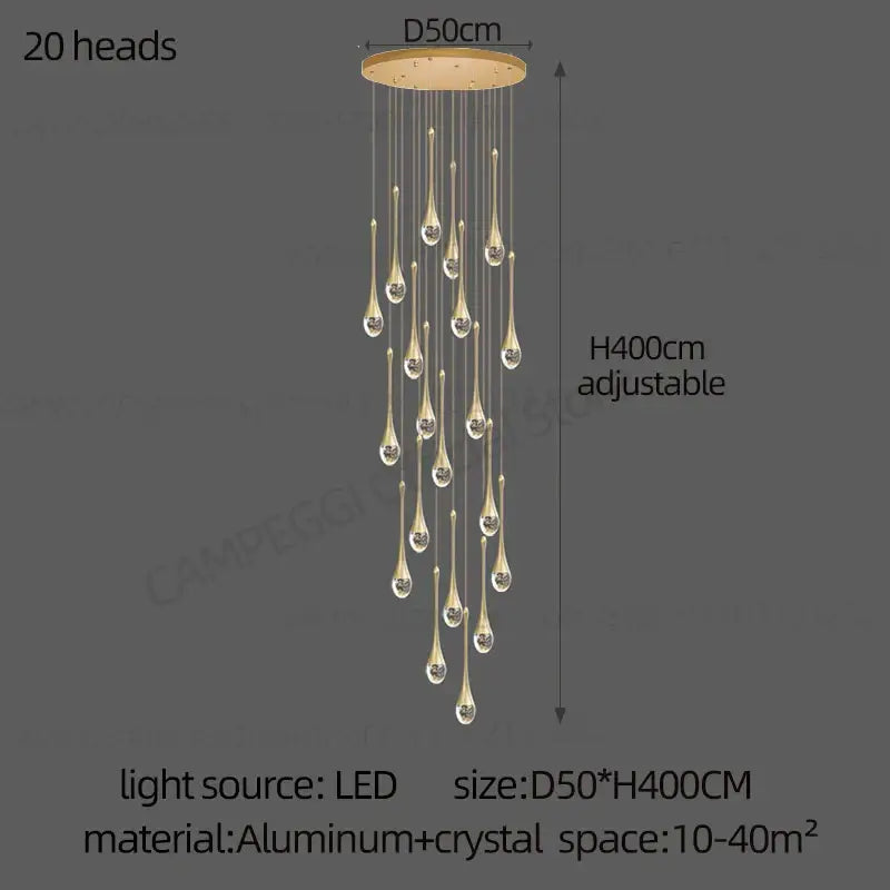 Glass Droplet Staircase Chandelier