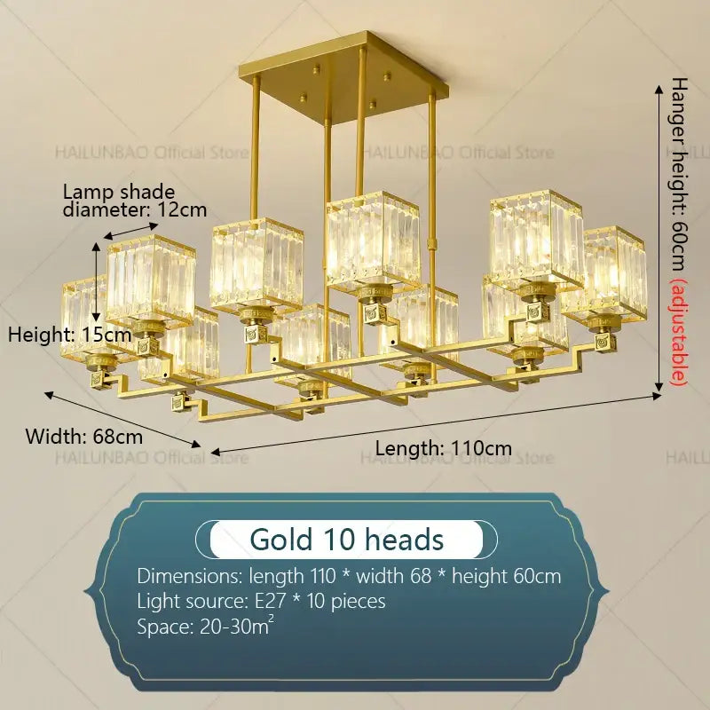 Gold Crystal Chandelier 10-Head 110cm