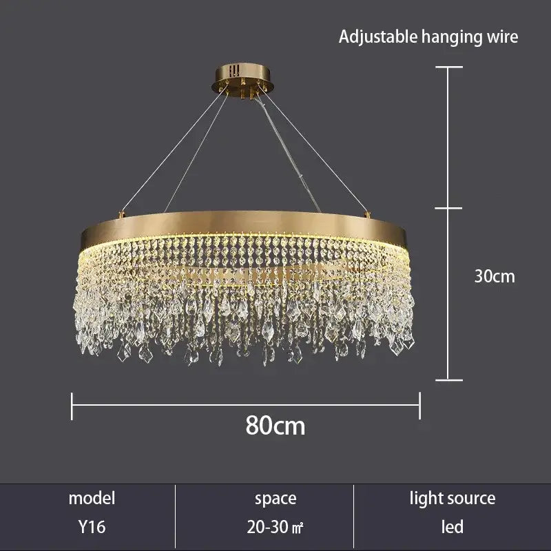 Gold Crystal Pendant Light 100cm Remote Dim