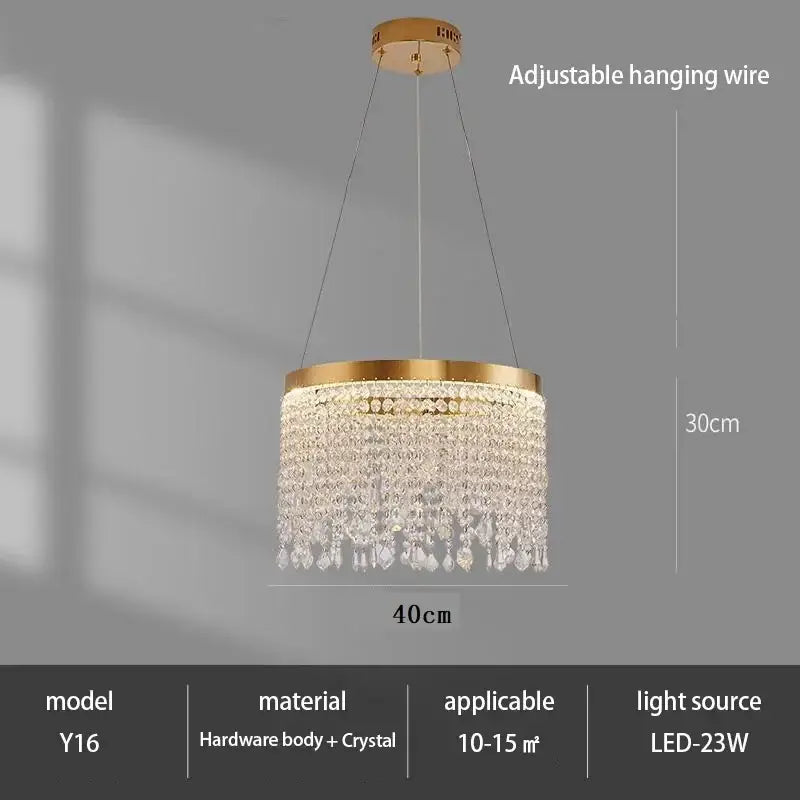 Gold Crystal Pendant Light 100cm Remote Dim
