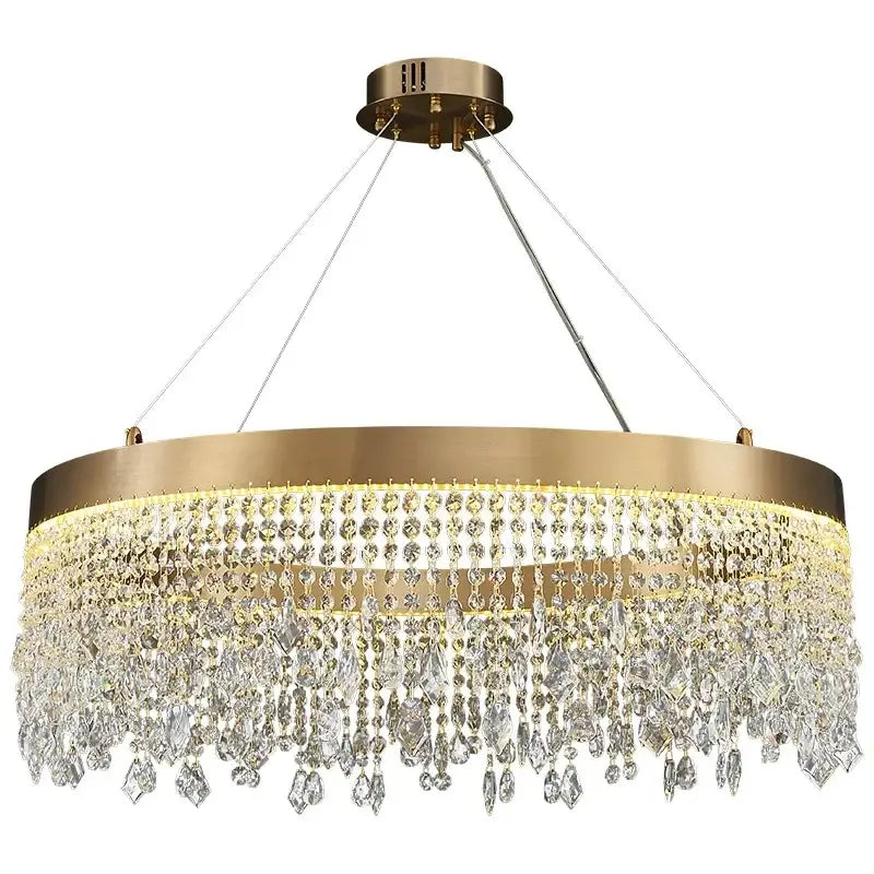 Gold Crystal Pendant Light 100cm Remote Dim