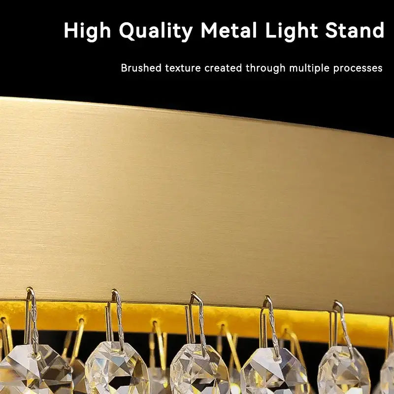 Gold Crystal Pendant Light 100cm Remote Dim