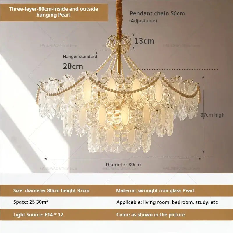 Gold Crystal Pearl Chandelier