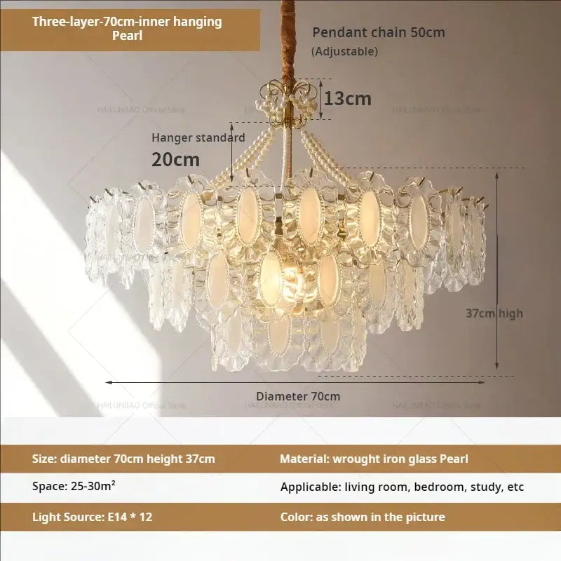 Gold Crystal Pearl Chandelier