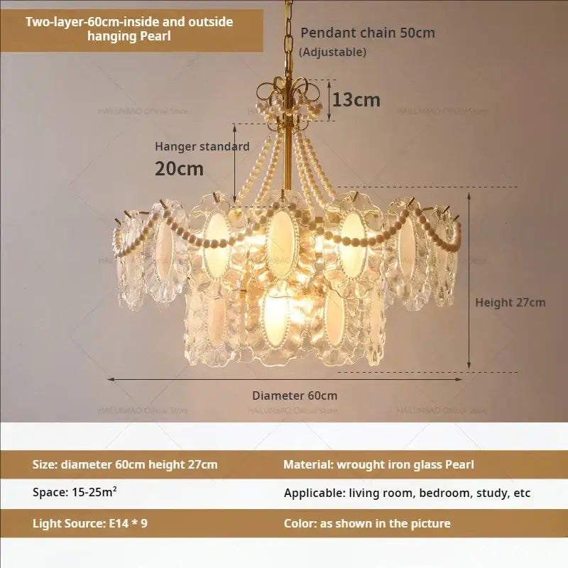 Gold Crystal Pearl Chandelier