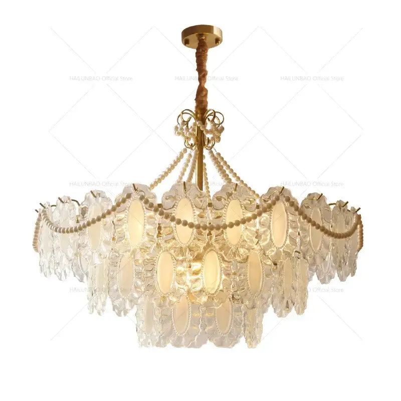 Gold Crystal Pearl Chandelier
