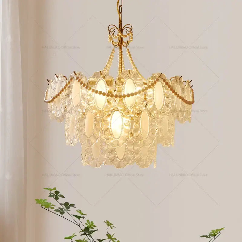 Gold Crystal Pearl Chandelier