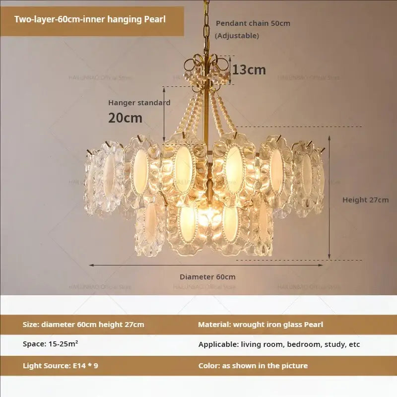 Gold Crystal Pearl Chandelier
