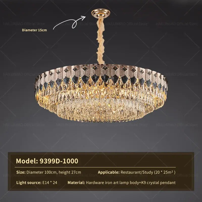 Gold Crystal Dining Chandelier Geometric 120cm