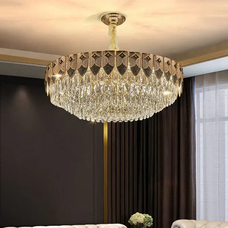Gold Crystal Dining Chandelier Geometric 120cm