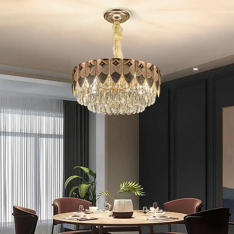 Gold Crystal Dining Chandelier Geometric 120cm