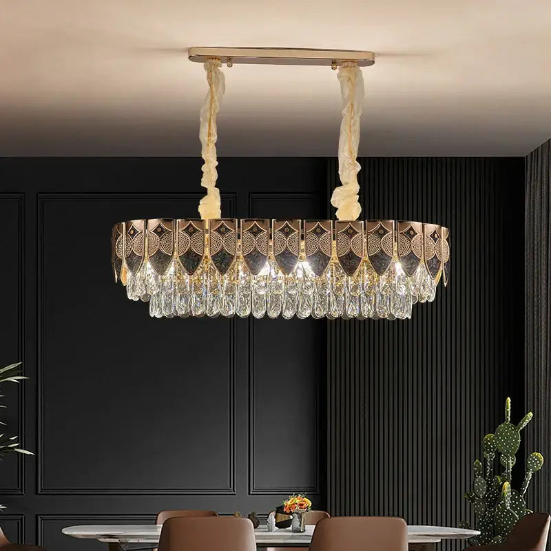 Gold Crystal Dining Chandelier Geometric 120cm