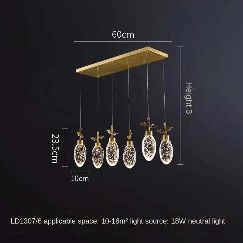 Gold Crystal LED Pendant Nordic 6-Head