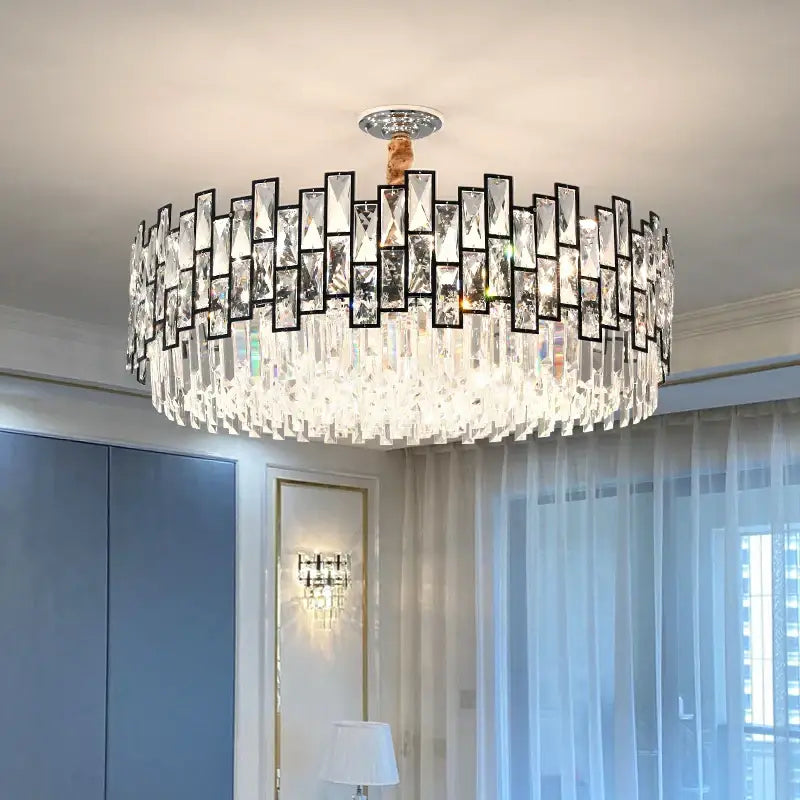 Gold Circular Crystal Chandelier Black Option