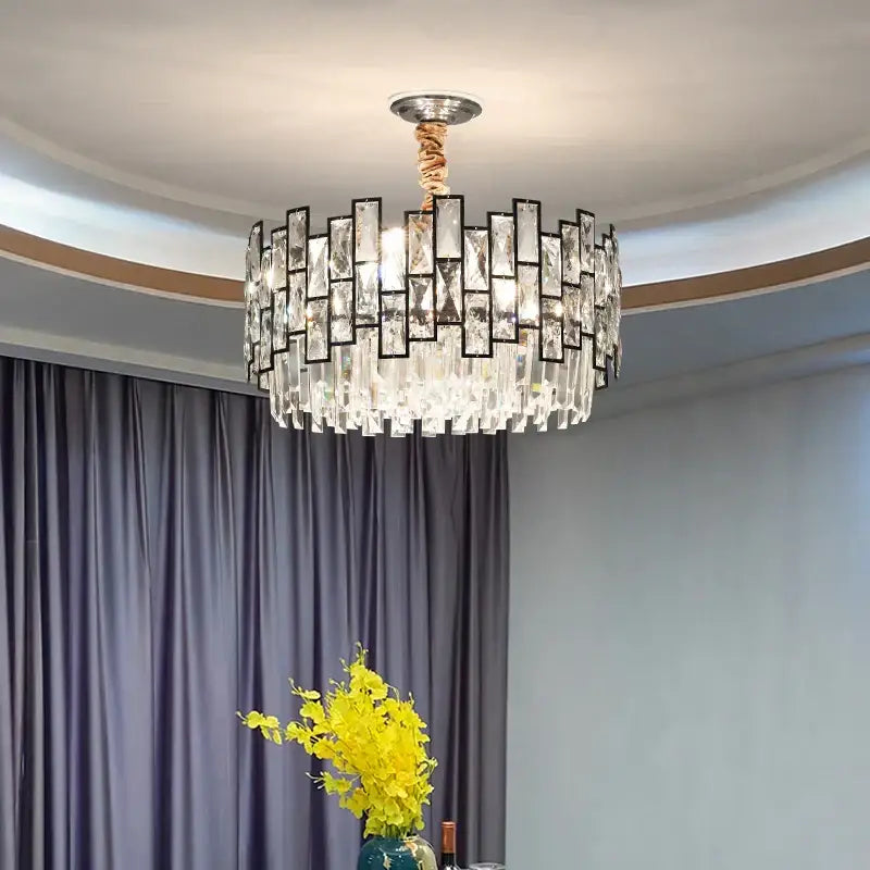 Gold Circular Crystal Chandelier Black Option