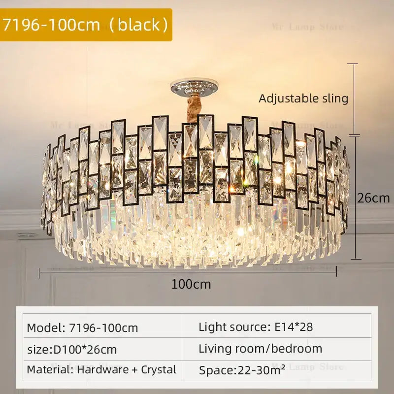 Gold Circular Crystal Chandelier Black Option