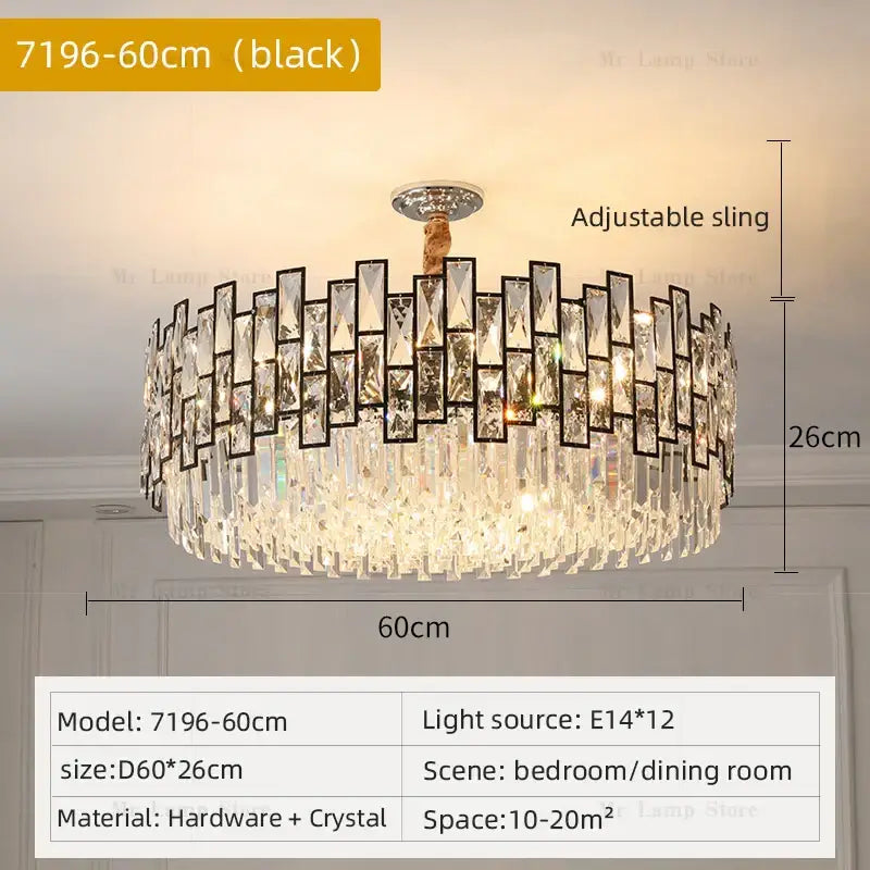 Gold Circular Crystal Chandelier Black Option