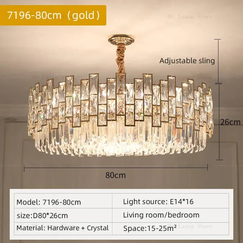 Gold Circular Crystal Chandelier Black Option