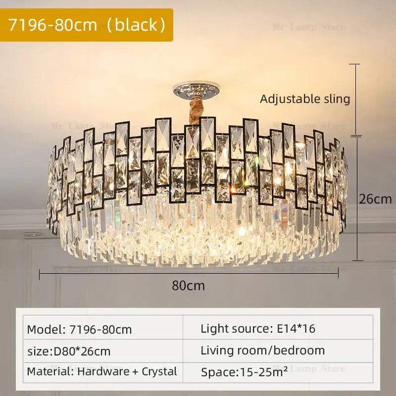 Gold Circular Crystal Chandelier Black Option