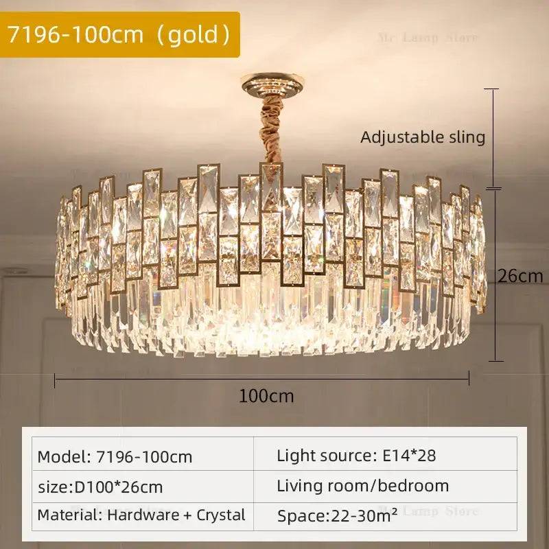 Gold Circular Crystal Chandelier Black Option
