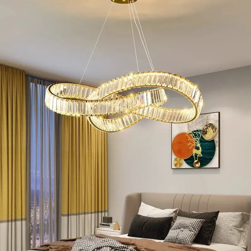 Gold Crystal Chandelier Pendant App Dimmable