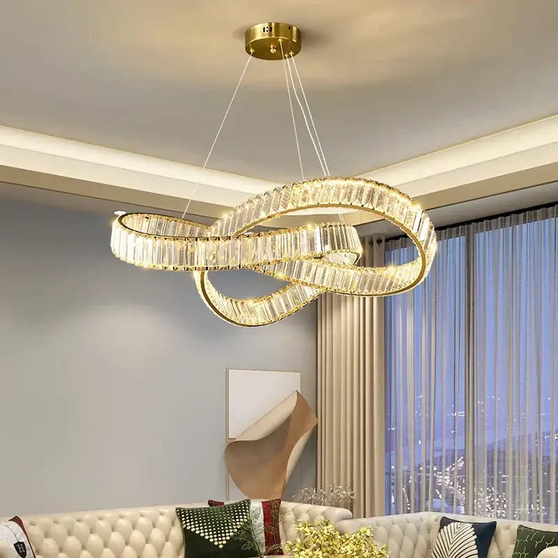 Gold Crystal Chandelier Pendant App Dimmable