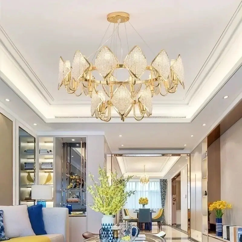 Gold Crystal Pendant Light 3-Layer Design