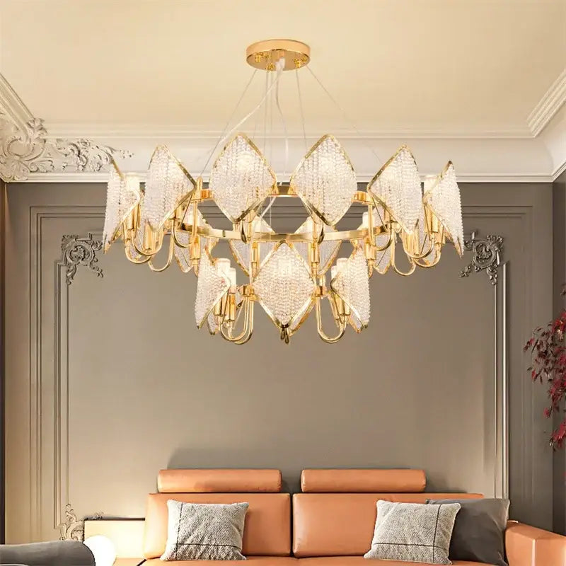 Gold Crystal Pendant Light 3-Layer Design