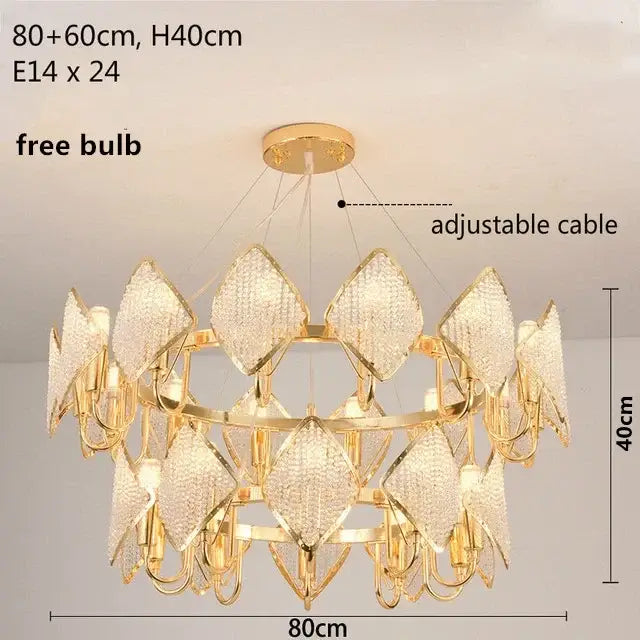 Gold Crystal Pendant Light 3-Layer Design