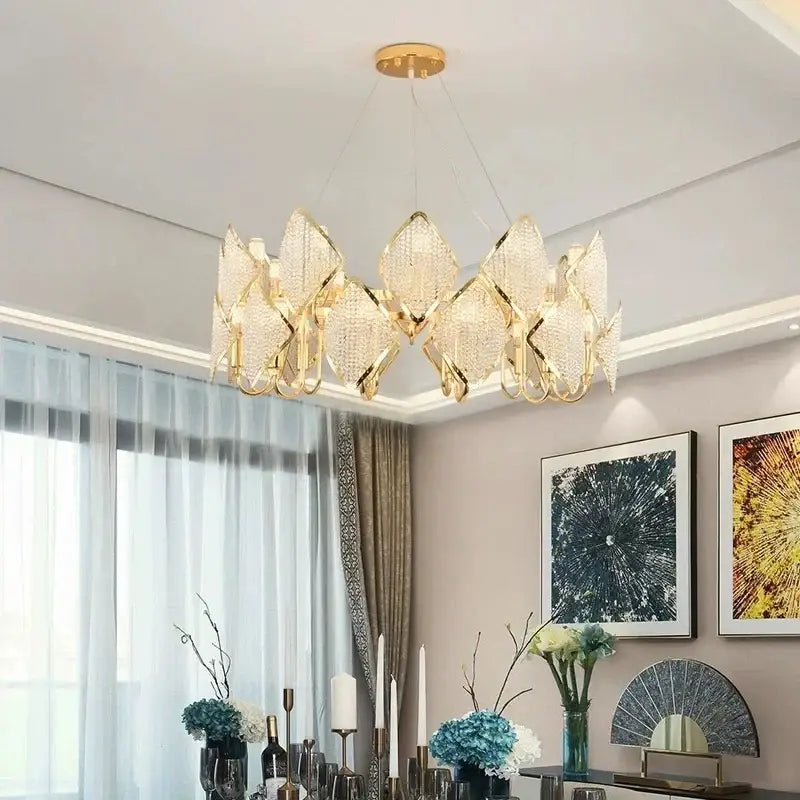 Gold Crystal Pendant Light 3-Layer Design