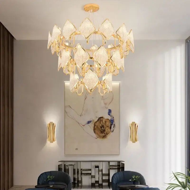 Gold Crystal Pendant Light 3-Layer Design