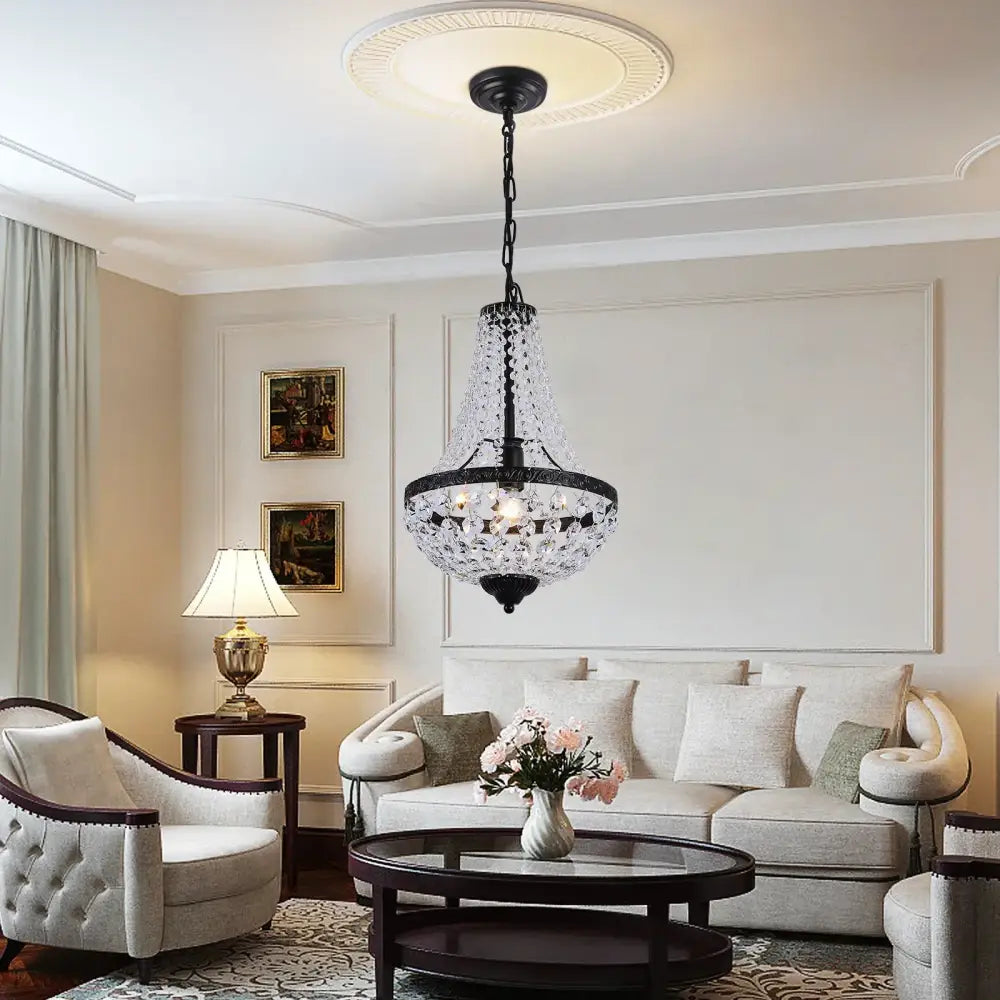 Black Crystal Dining Chandelier Wrought Iron Frame