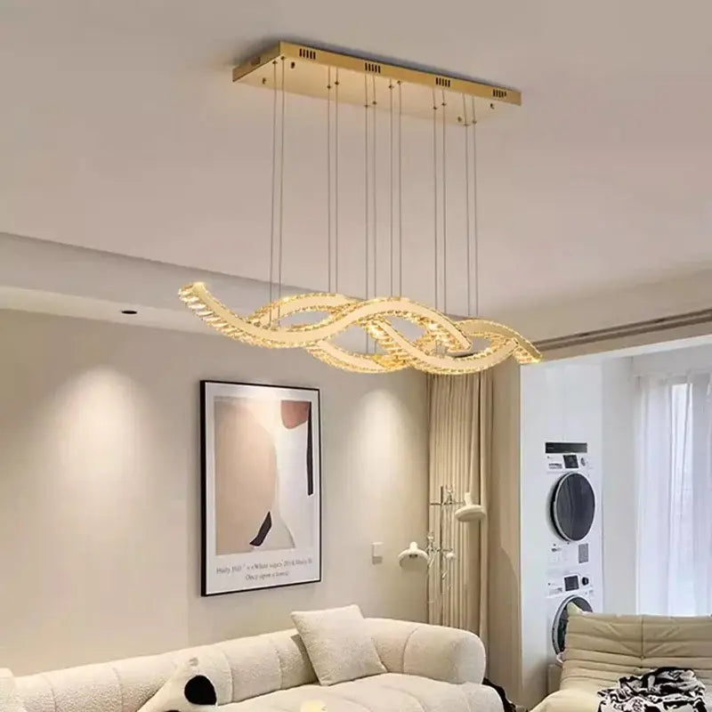 Gold Crystal Pendant Light 3-Head 150cm