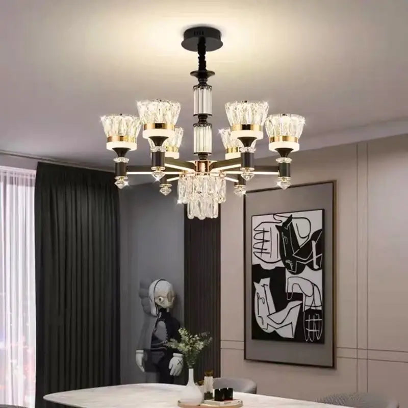 Gold Crystal 18-Head Pendant Light