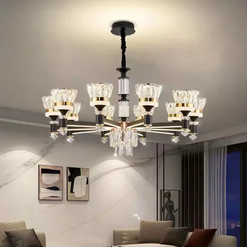 Gold Crystal 18-Head Pendant Light