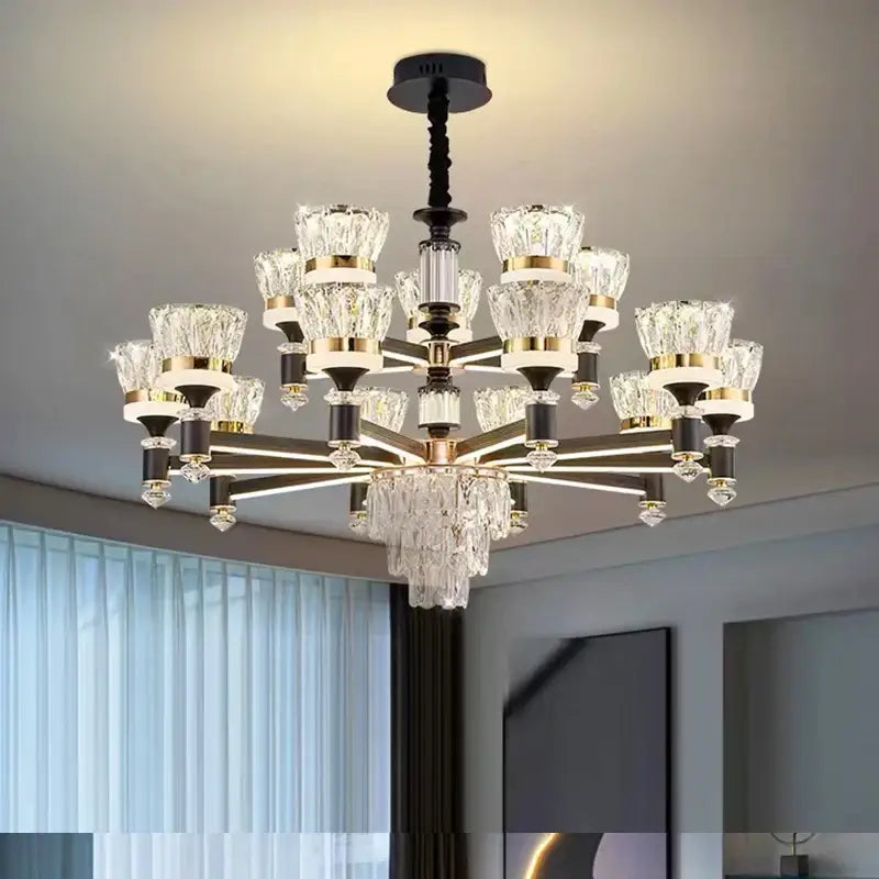 Gold Crystal 18-Head Pendant Light