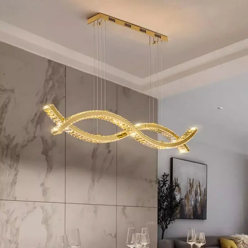 Gold Crystal Pendant Light 3-Head 150cm